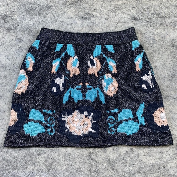 Zara Knit Floral Skirt Women's Medium Shimmery Jacquard Pull-On Mini - Picture 1 of 7